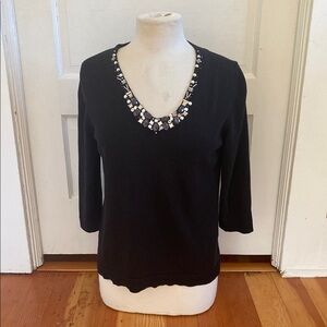 Coldwater Creek 3/4 Sleeve Beaded Neckline Sweater‎ 14